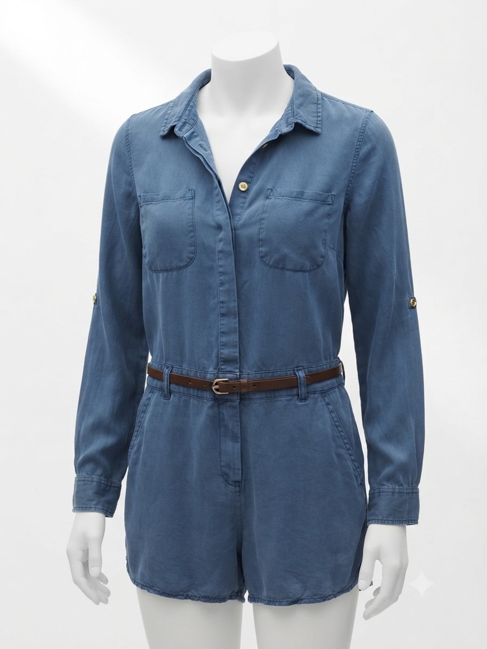 life in progress Long Sleeve Dusty Blue Utility Romper size M 2” inseem